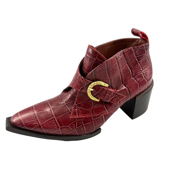 jeffrey campbell burgundy Croc Embossed Leather block heel Bootie sz 6 witchy - Picture 1 of 10